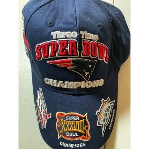 Reebok New England Patriots Three Time Super Bowl Champions Hat Blue